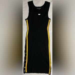 Ribbed Bodycon Dress with Yellow Side Stripes
